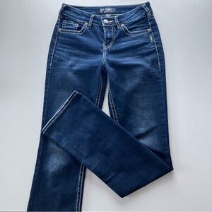 👖Y2K Western Silver Suki Dark Wash High Slim Heavy Stitch Bootcut Jeans-Size 26